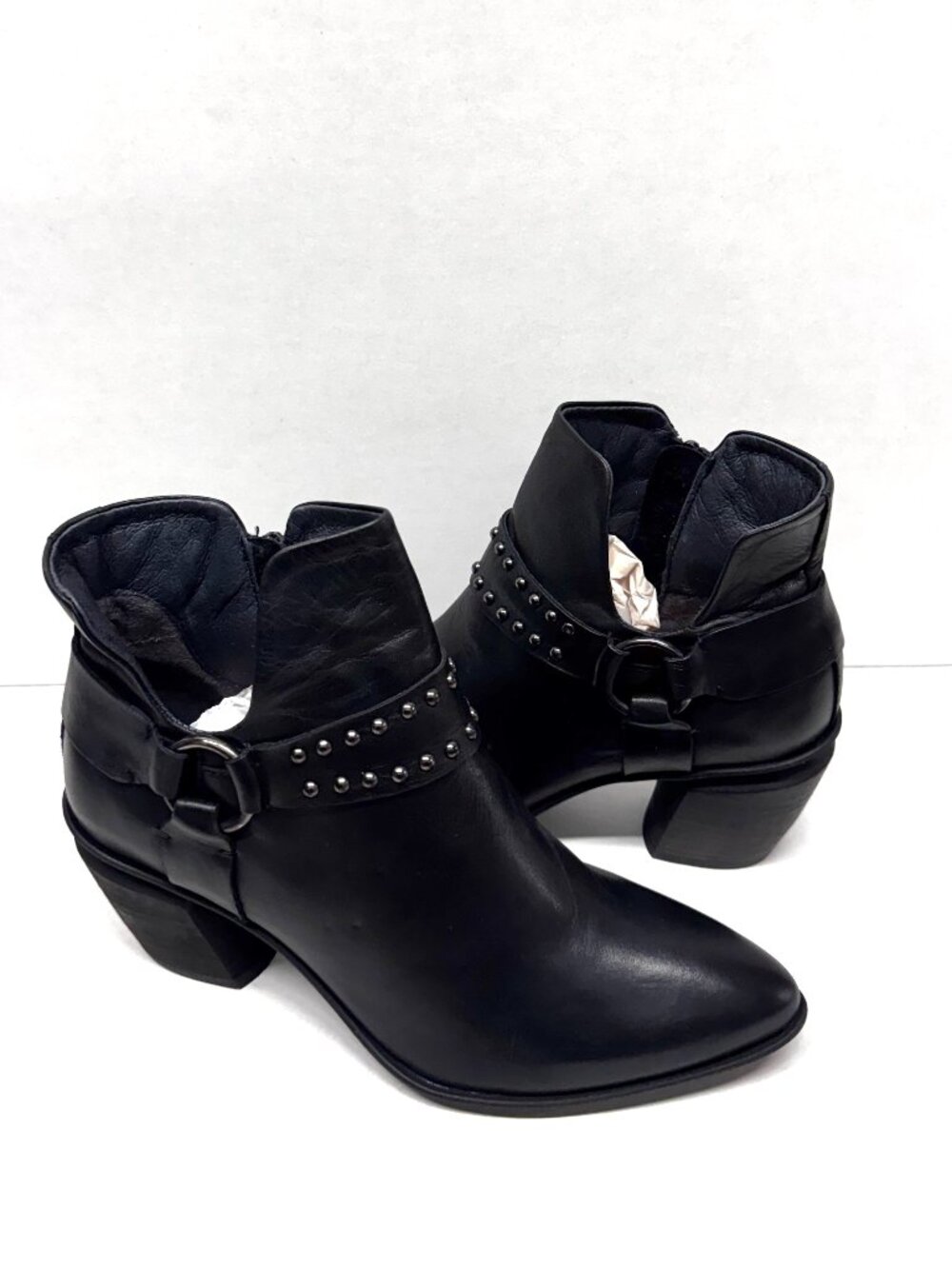 MIZ MOOZ LEATHER BOOTIE SIDE ZIP POINTED TOE BLACK 37EU / 7US NEW # B-44